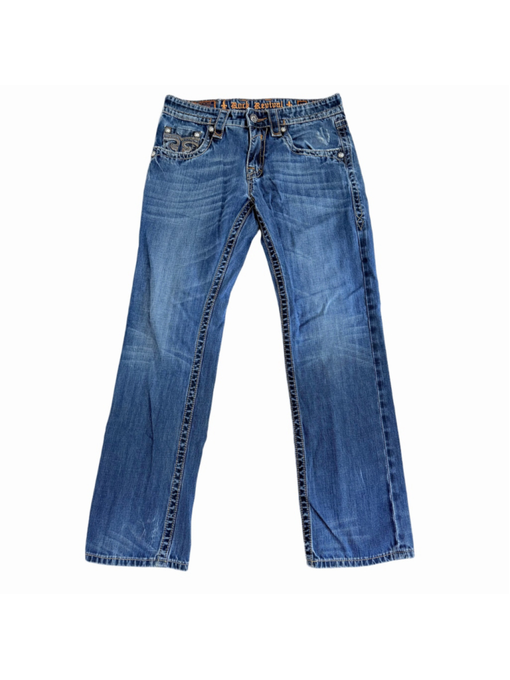 Rock Revival Andy Straight Leg Blue Jeans Embellished Denim Mens Size 32 Y2K
